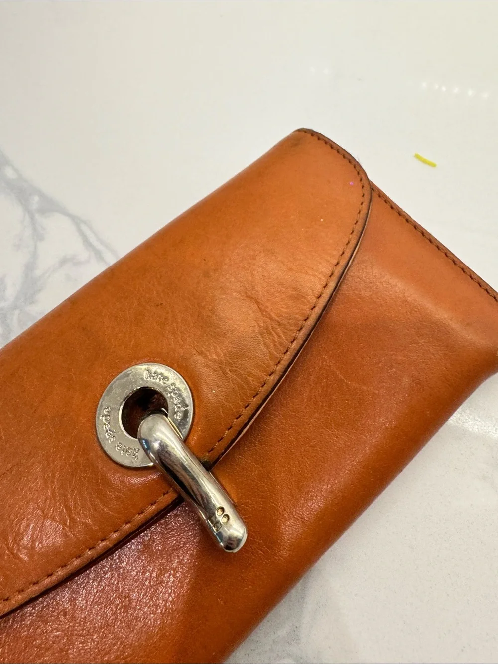kate spade Leather Turn-Lock Wallet in Cognac Brown
